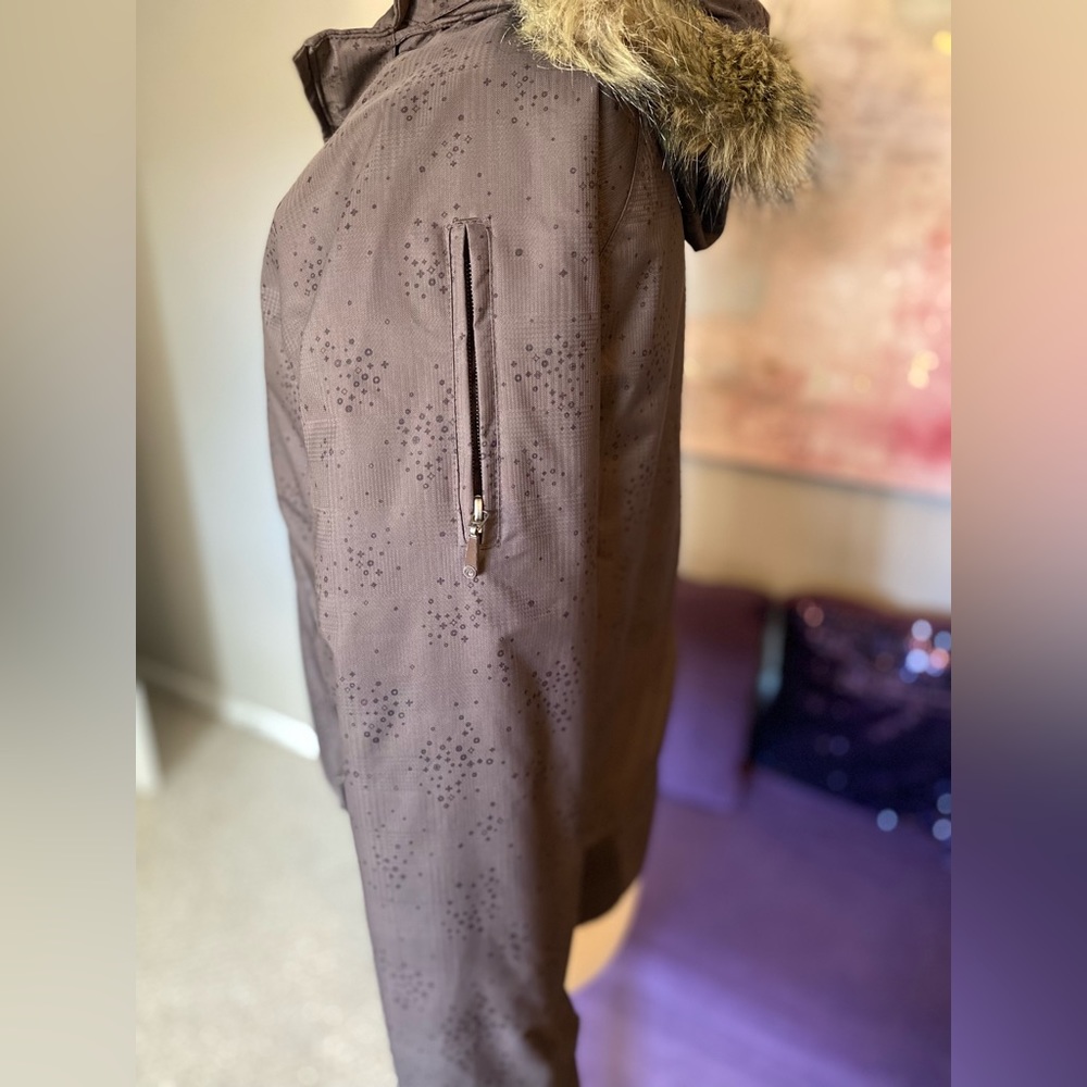powder room CORE polar fleece snowboarding/ski jacket brown w/faux fur hood Med - Picture 7 of 15